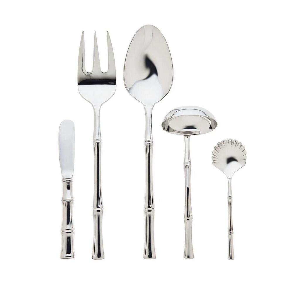 NEW RICCI ARGENTIERI bamboo mirrored 18/10 5 piece hostess set in stainless